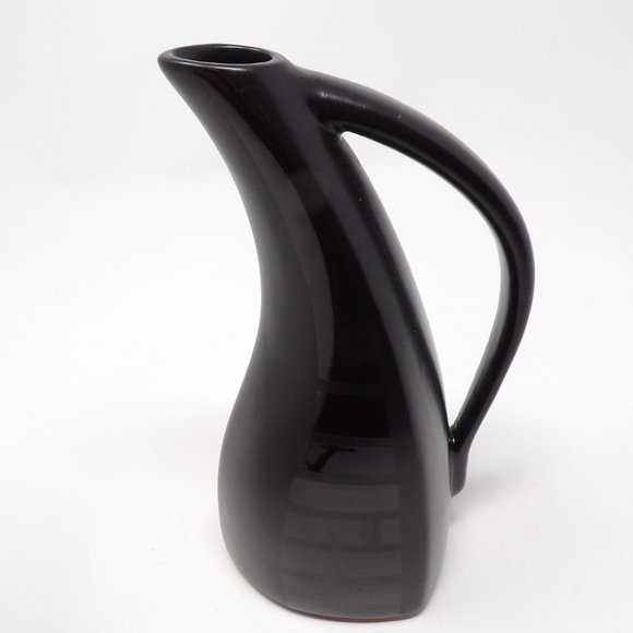 Vintage Black Tone on Tone Glazed Ceramic Pitcher Matte with Glossy Stripes Uniq - Picture 10 of 10